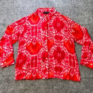 Jones New York Signature Blouse Large Pink Geometric Pattern Long Sleeve Relaxed